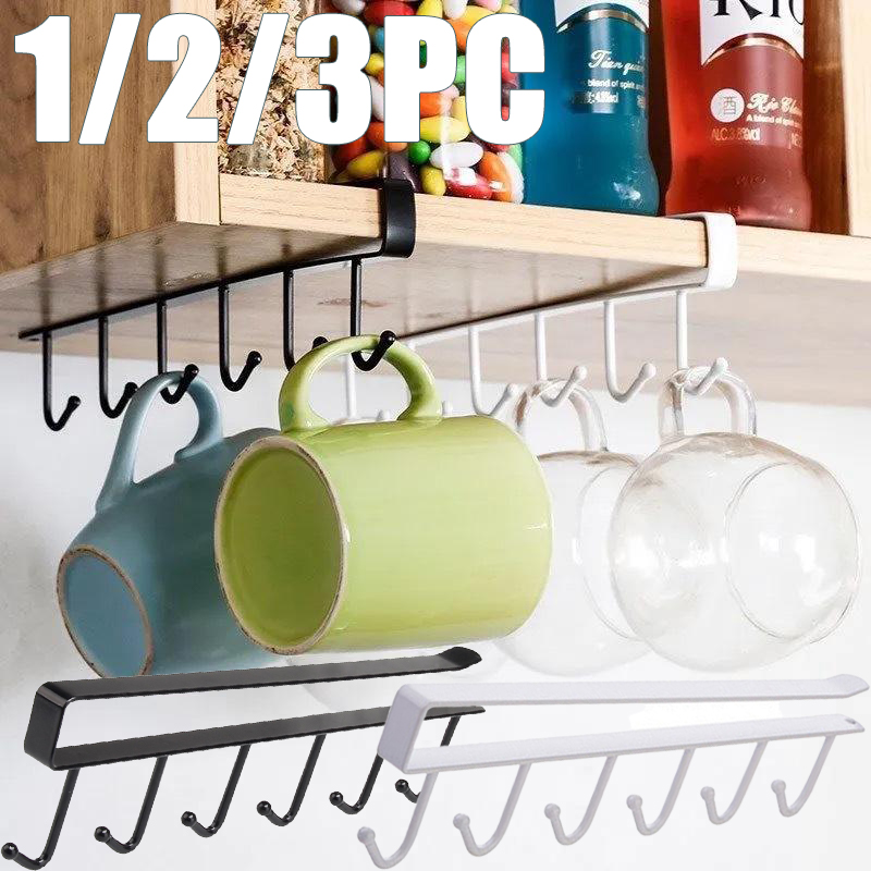 Kitchen Appliances Shelves - 1/2/3PC 6 Hooks Kitchen Cabinet Storage