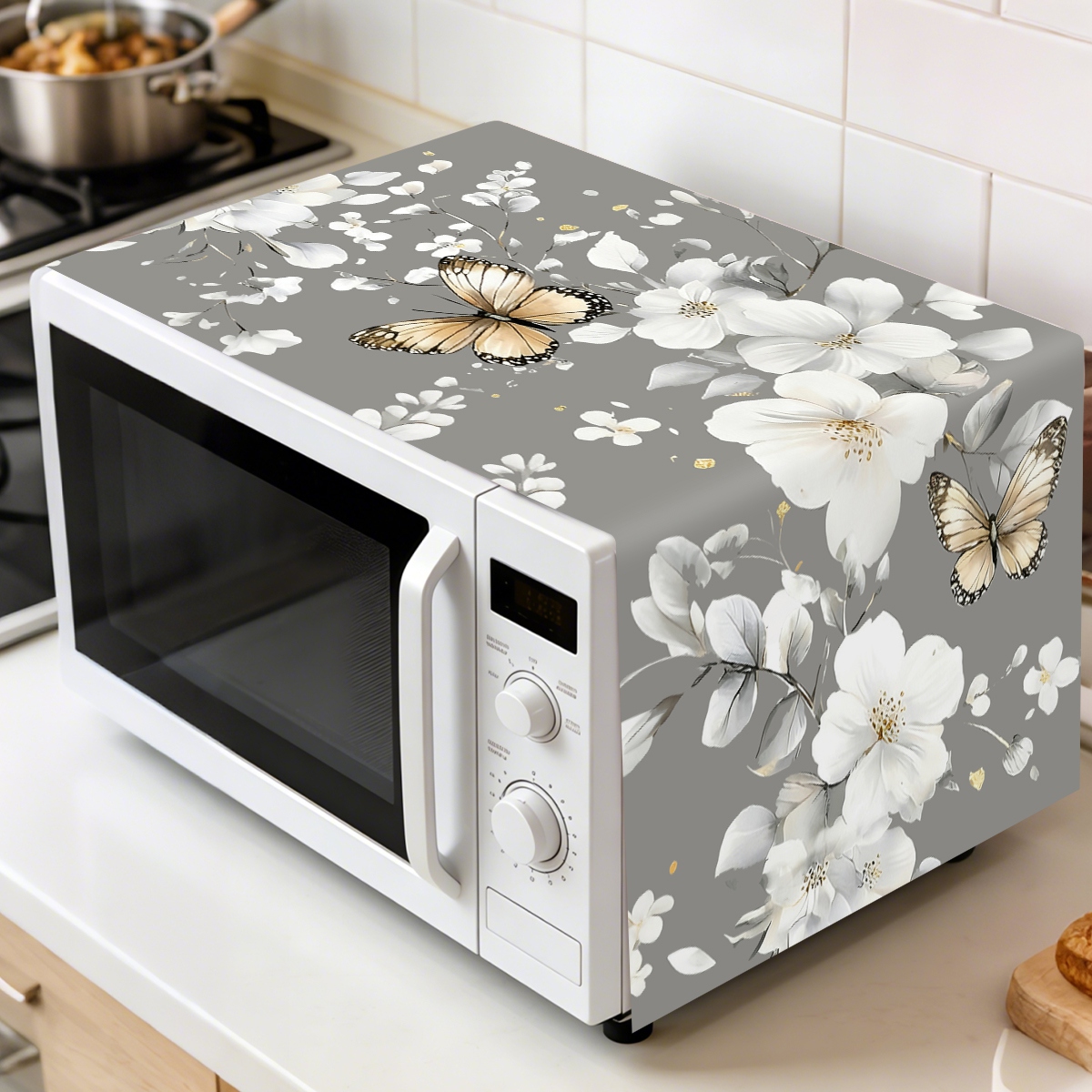 1pc  White Flower Microwave Du - مراجعة Kitchen Appliances White وسعره